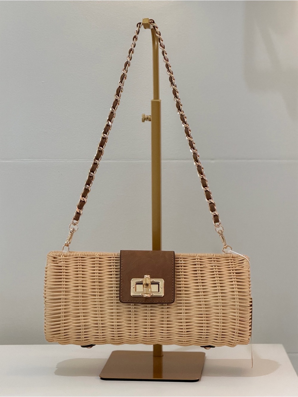 Tommy Bahama Woven Straw Shoulder Bag with Brown Leather Accent